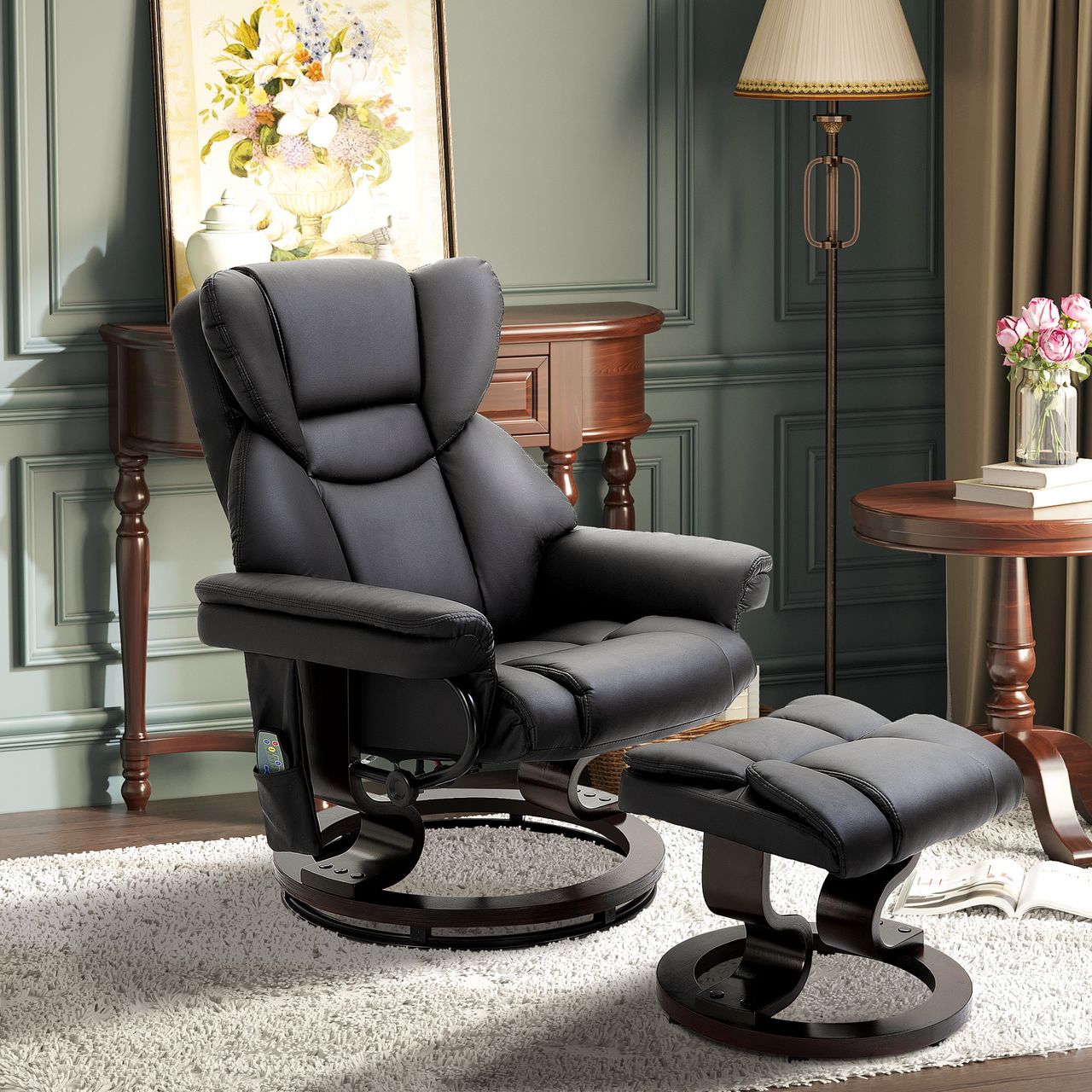 HOMCOM Massagesessel mit Fußhocker Relaxsessel 145°-Neigung Kunstleder Schwarz 79 x 82 x 101 cm