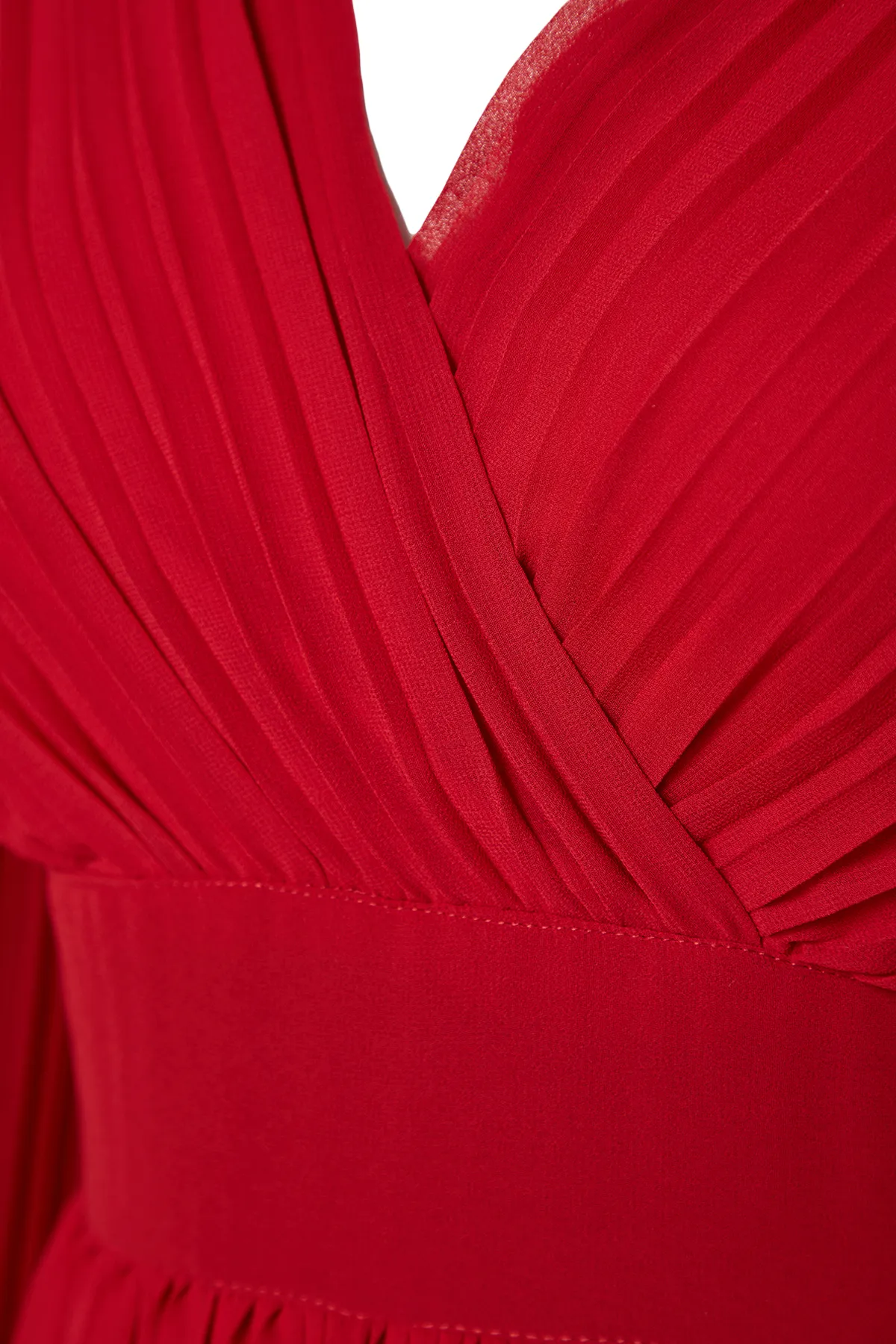 Trendyol Collection  Rotes, plissiertes, gefüttertes Chiffon-Webkleid TWOAW24EL00478