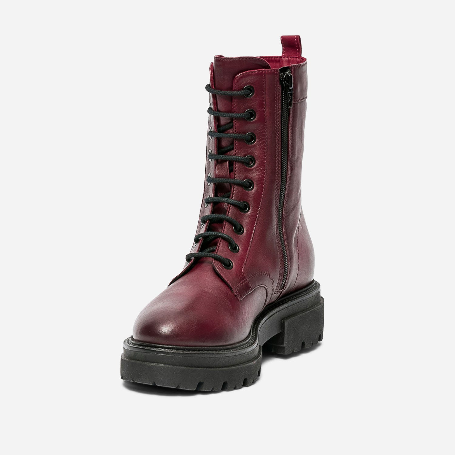 Boots TEXTO bordeaux en cuir éco-conçu à semelle crantée