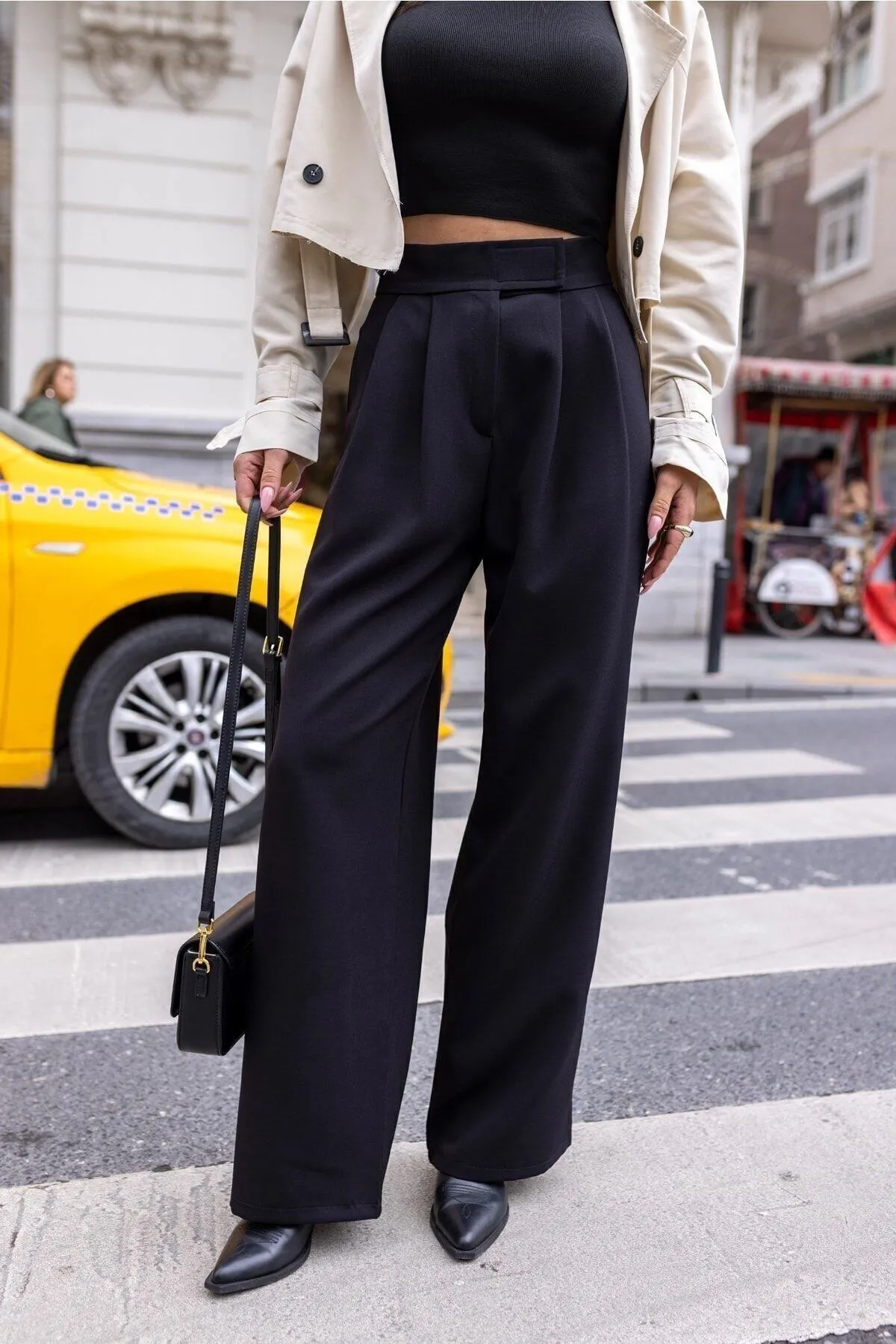 NEDE MODACIN  Hose - Schwarz - Wide Leg