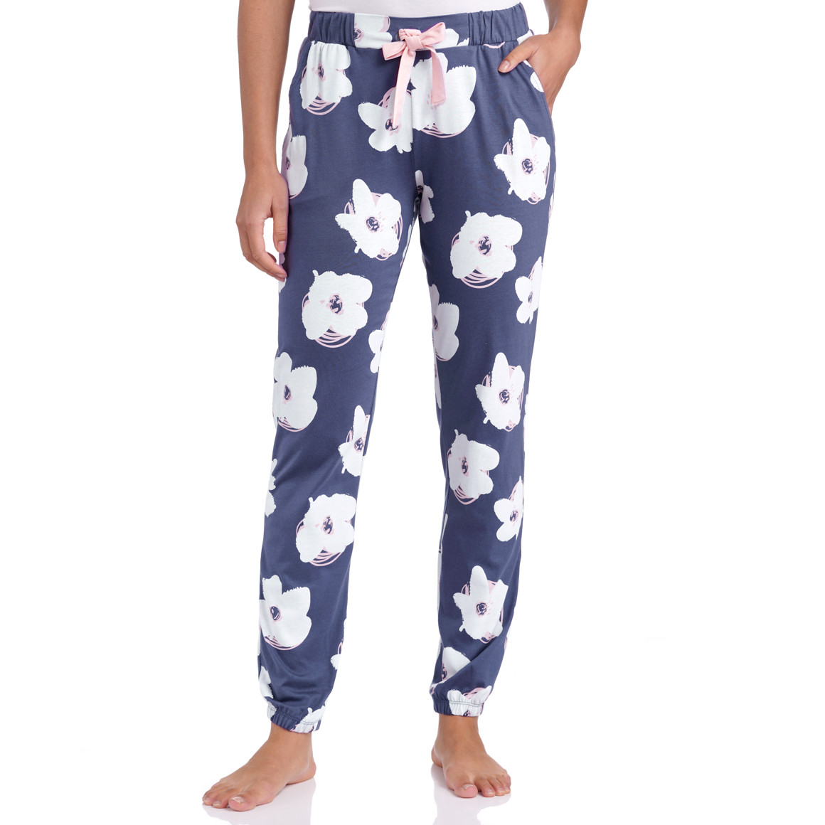 Damen Schlafhose mit großen Blumen-Motiven