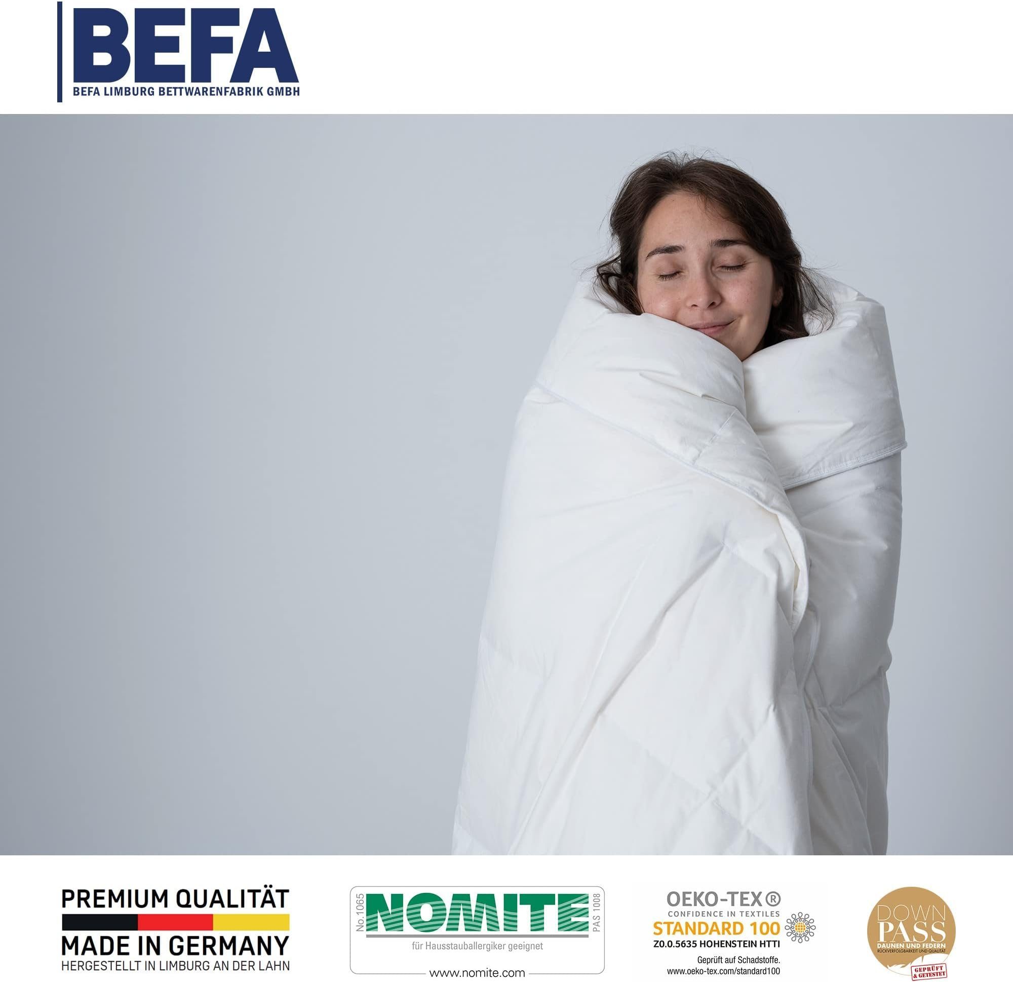 Gänsedaunenbettdecke, weiche 90/10 Premium-Gänsedaunen-Ganzjahresdecke, 4-Jahreszeitendecke, BEFA NATUR, Füllung: 90% Gänsedaunen, 10% Federn, Made in Germany - hochwertige Verarbeitung - Allergiker geeignet