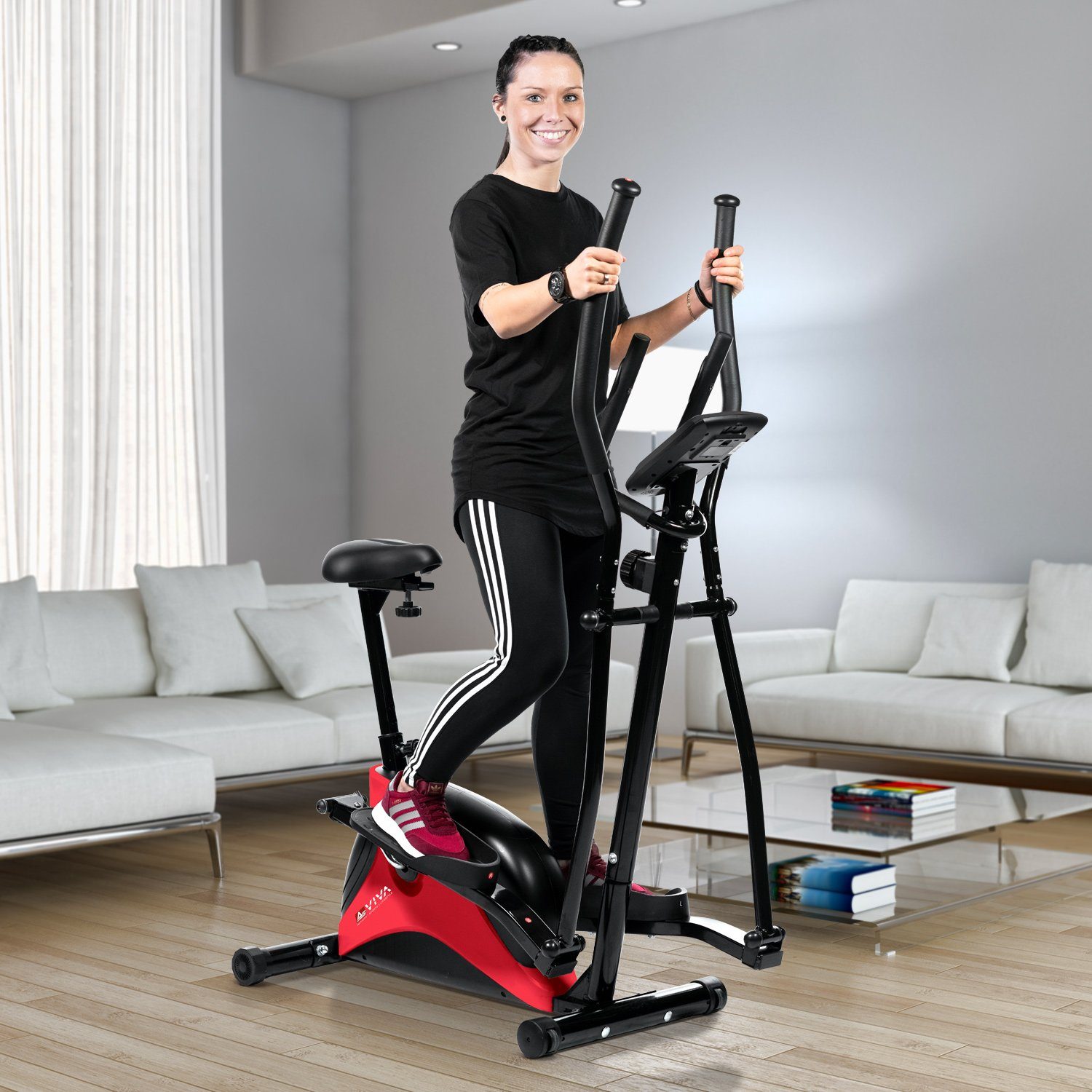 AsVIVA Crosstrainer & Heimtrainer AsVIVA C16 Bluetooth rot 2 in 1 Cardio
