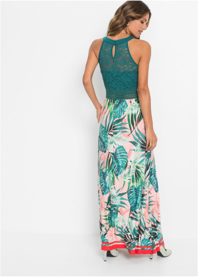 Maxikleid mit Print und Spitze