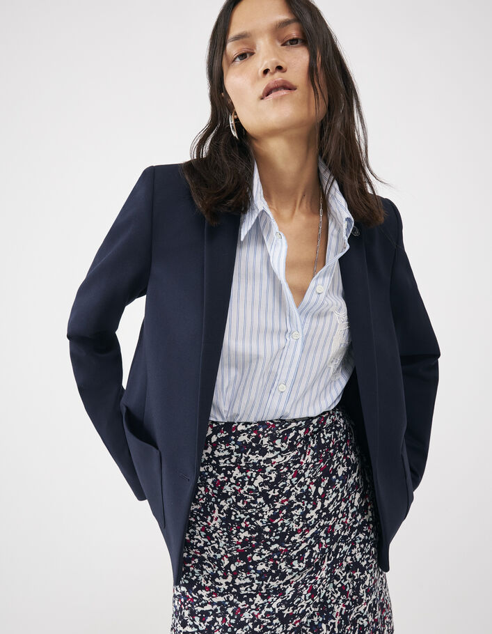 Veste tailleur marine rayures col et manches femme