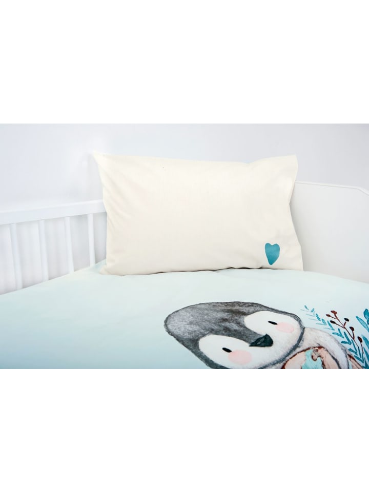 Herding 2 tlg. Renforcé Bettwäsche 100x135cm Pinguin in Hellblau günstig kaufen 100x135 cm
