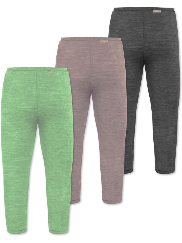 Normani Outdoor Sports 3er Pack Baby Merino Unterhose mit Füßen in Anthrazit/Rosa/Grün günstig kaufen