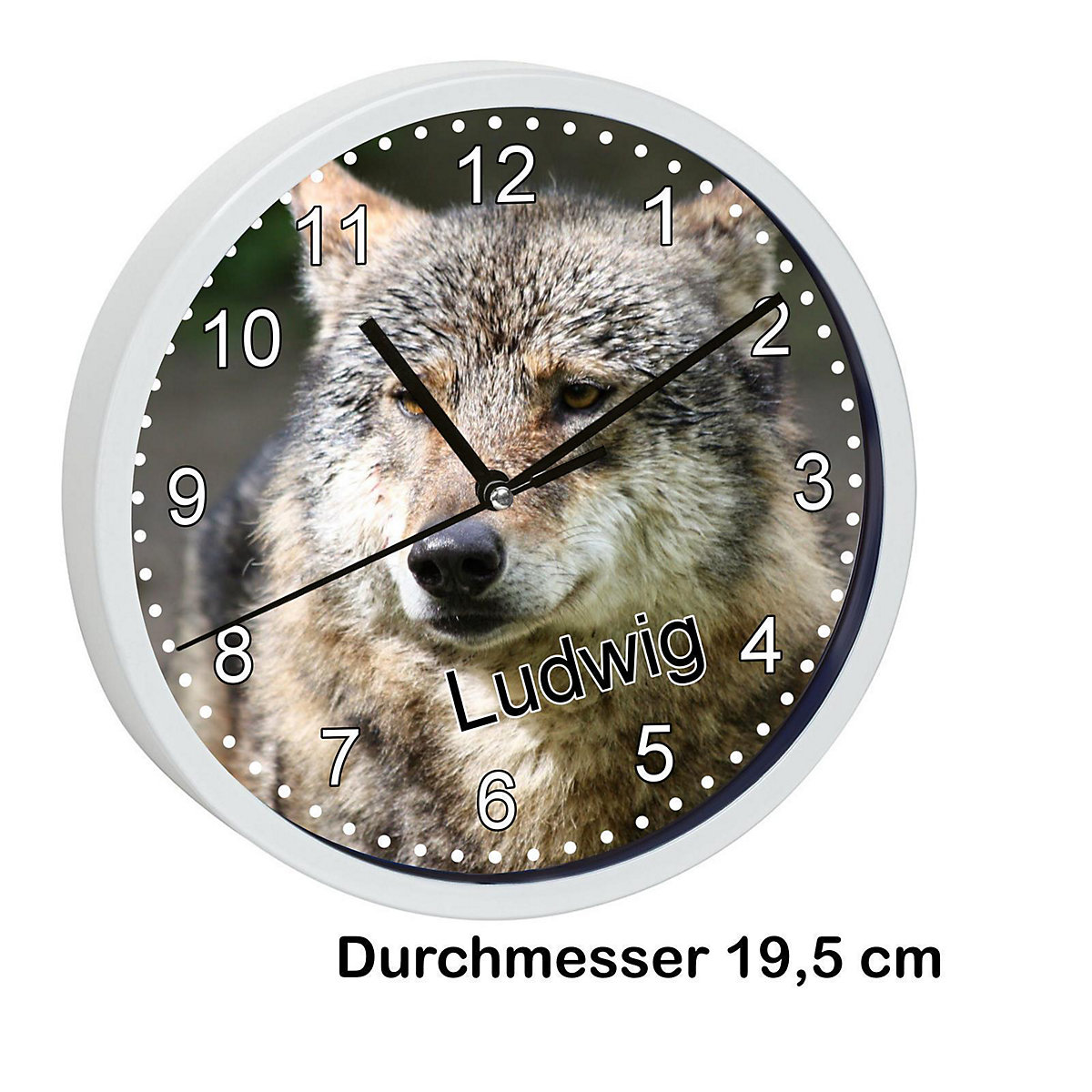 Kinder Wanduhr personalisiert mit Name Wolf