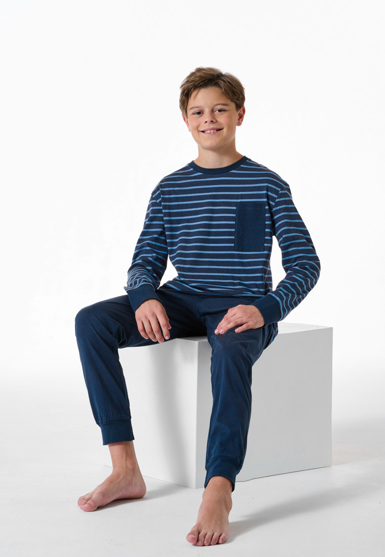 Schlafanzug lang Streifen blau - Nightwear
