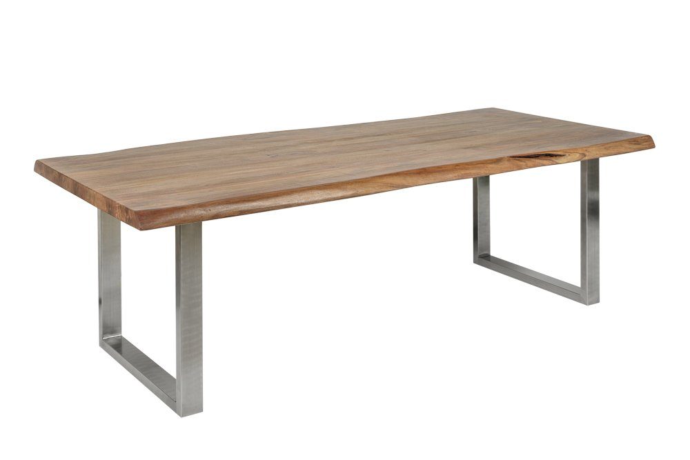 riess-ambiente Baumkantentisch MAMMUT NATURE 200cm honigfarben (natur) / silber (Einzelartikel, 1-St), Massivholz · Edelstahl · Kufen · 6cm Platte · lackiert · Esszimmer