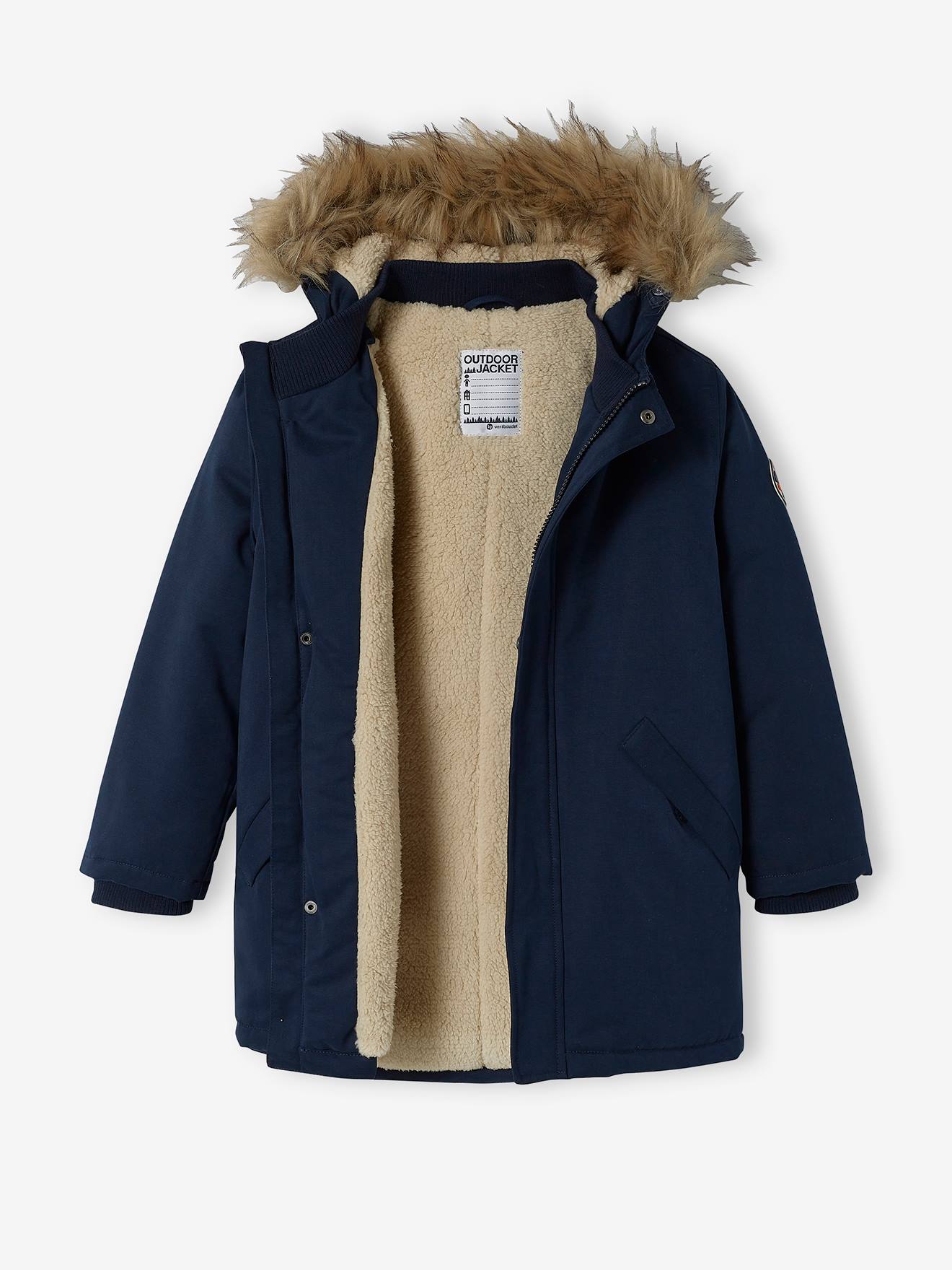 Parka à capuche doublée sherpa garçon navy