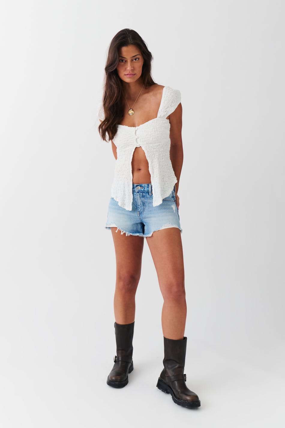 Low denim shorts