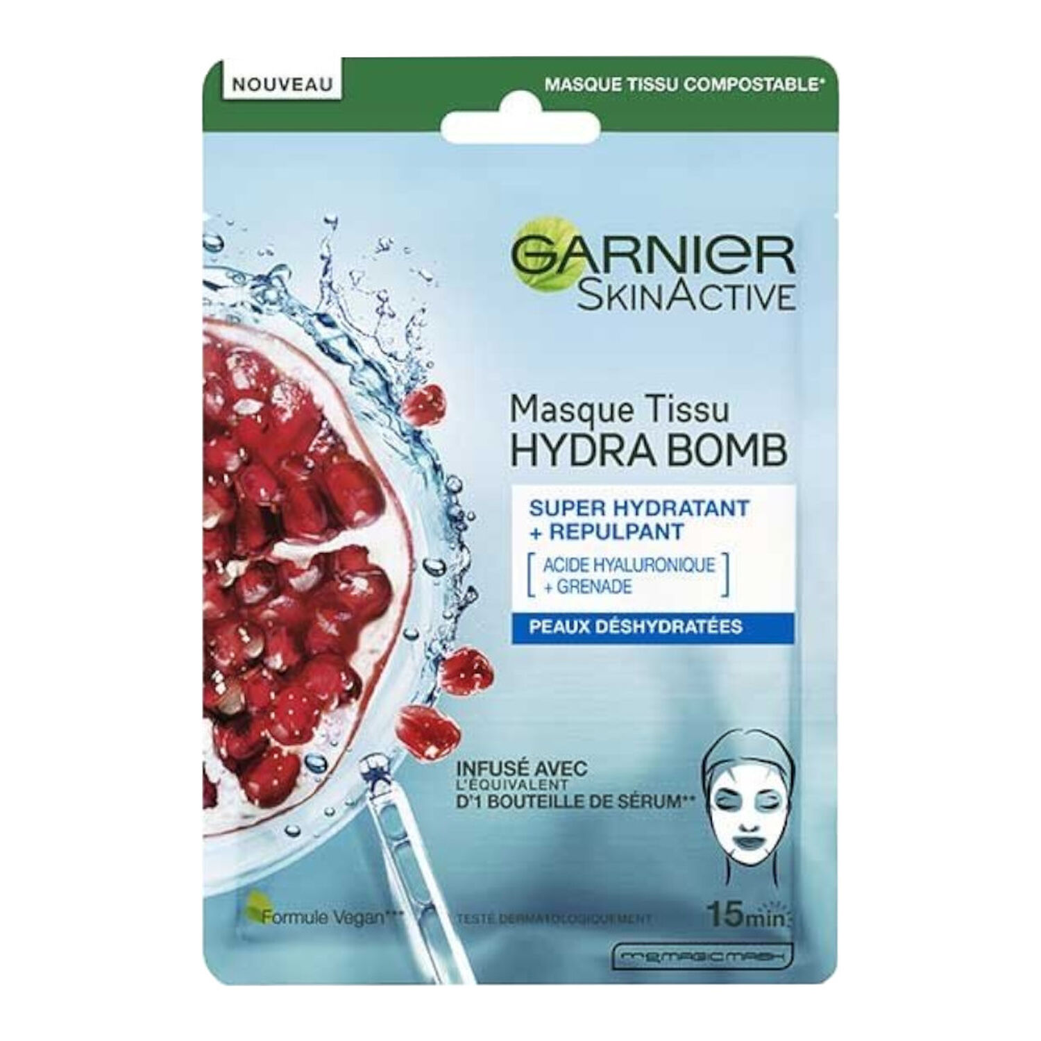Garnier SkinActive Masque tissu hydratant Grenade et Acide hyaluronique