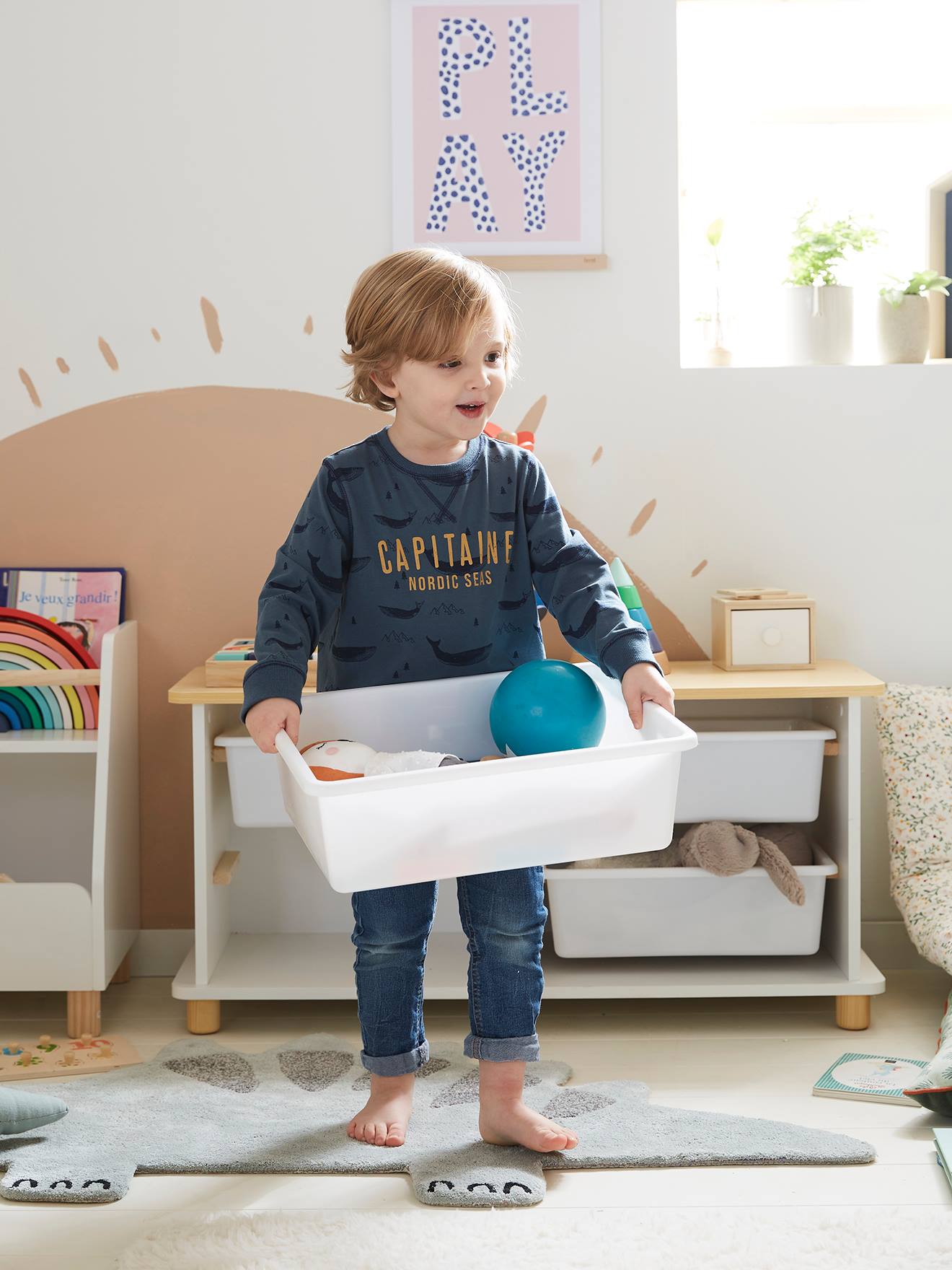 Vertbaudet Kinderzimmer Kommode mit 4 Aufbewahrungsboxen PTILOU - weiß/natur