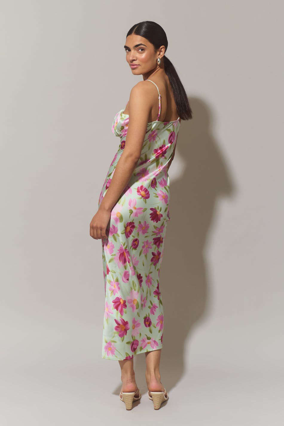 Gathered bust midi strap dress
