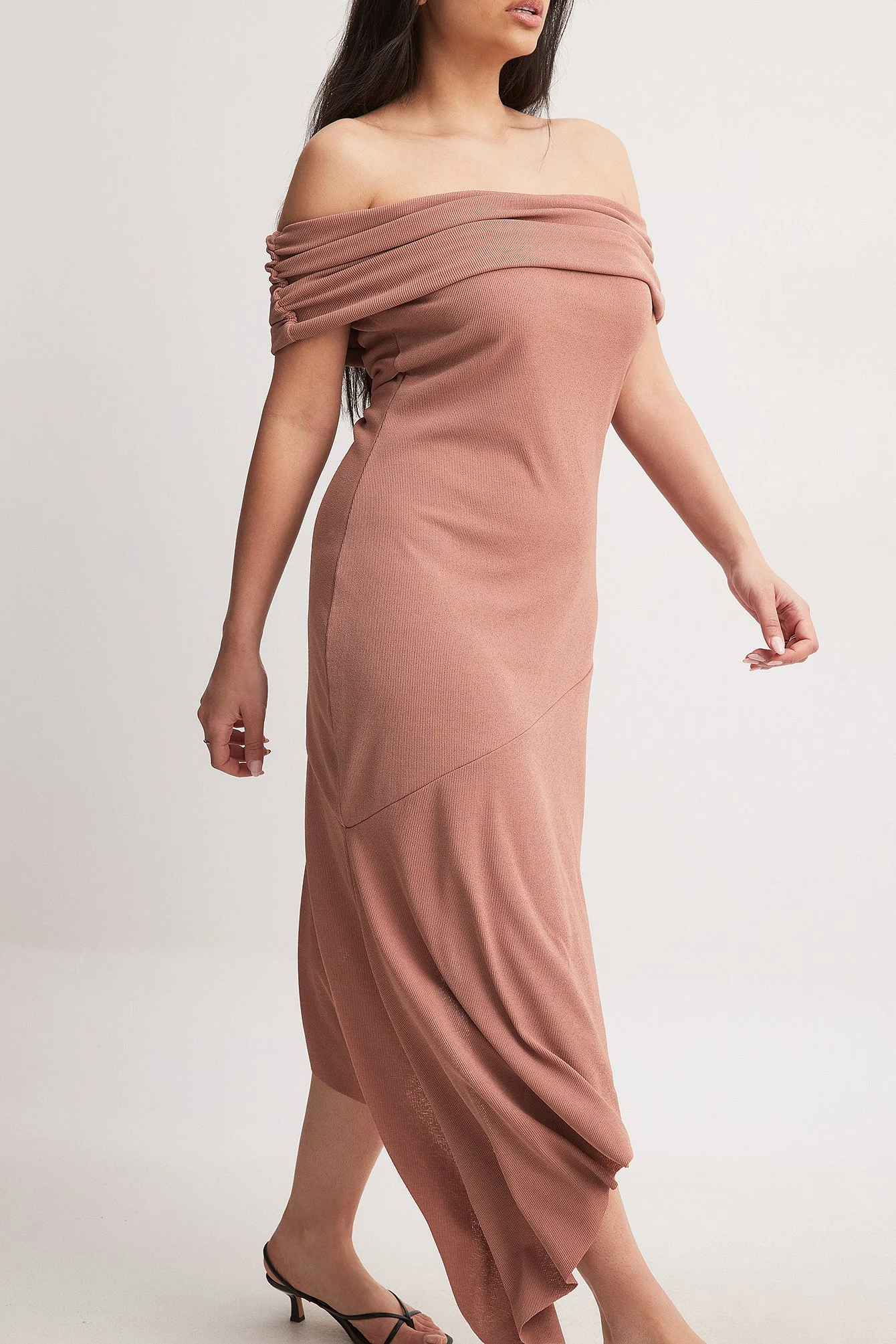 Off Shoulder Flounce Midi Dress