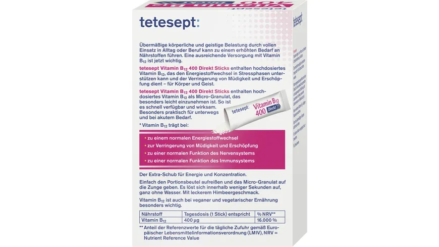 tetesept Vitamin B12 400 Direkt-Sticks 20 Stück