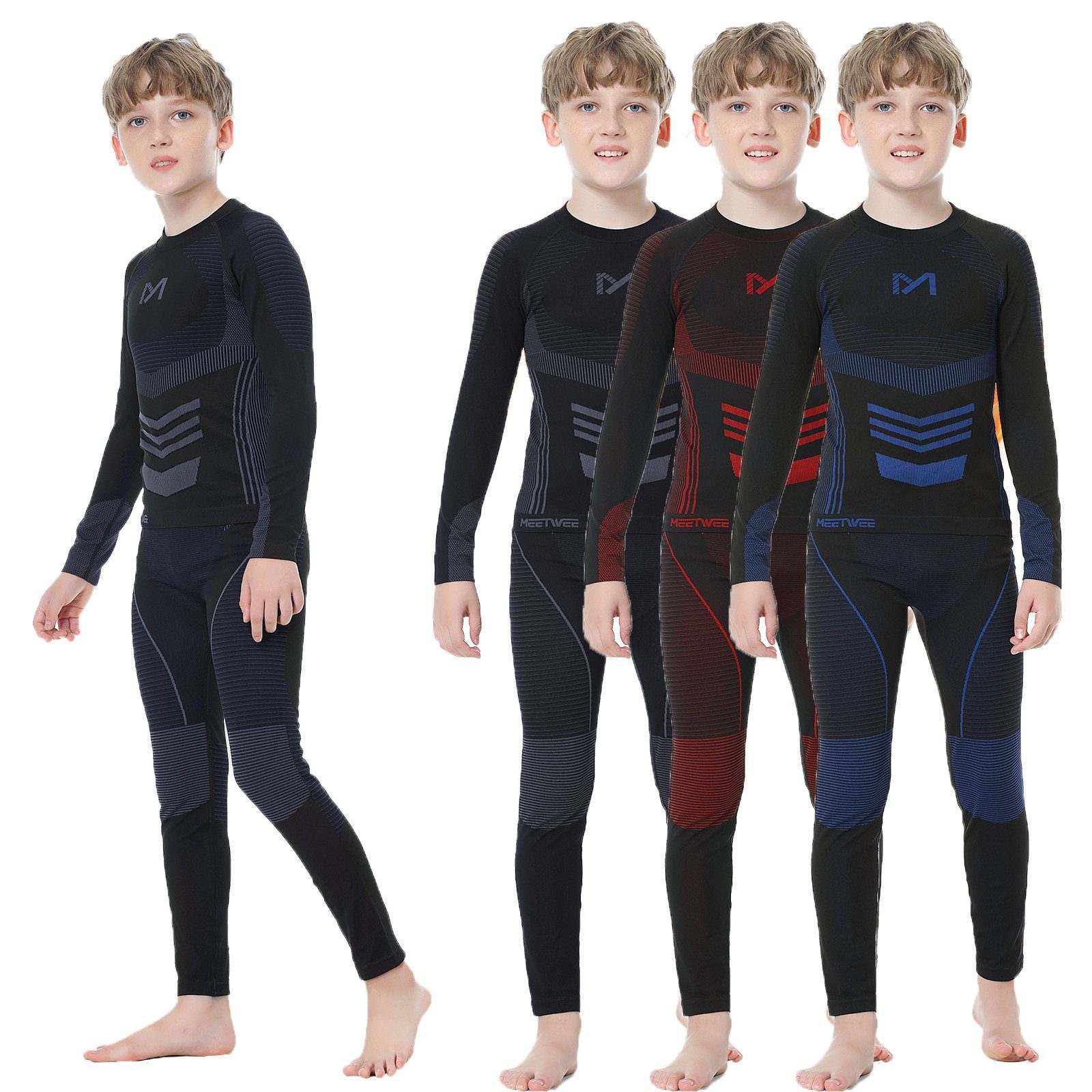 MEETYOO Thermounterhemd Kinder Thermounterwäsche Set Funktionswäsche (Skiunterwäsche, Sportunterwäsche Unterhemd + Unterhose) Wandern Snowboarden Radfahren Laufen Skifahren