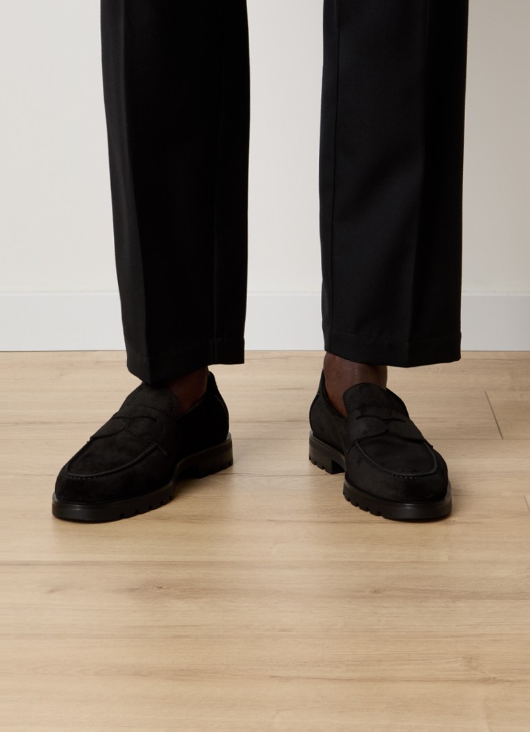 Mocasini Santoni Rock din piele de vițel cu aspect de căprioară