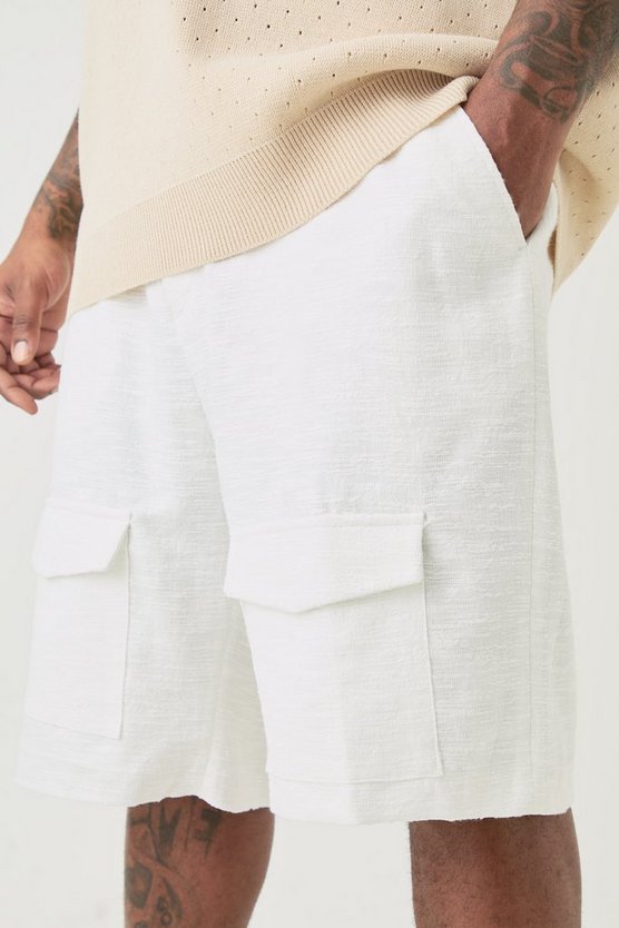 Plus strukturierte smarte Jacquard Cargo-Shorts aus Baumwolle