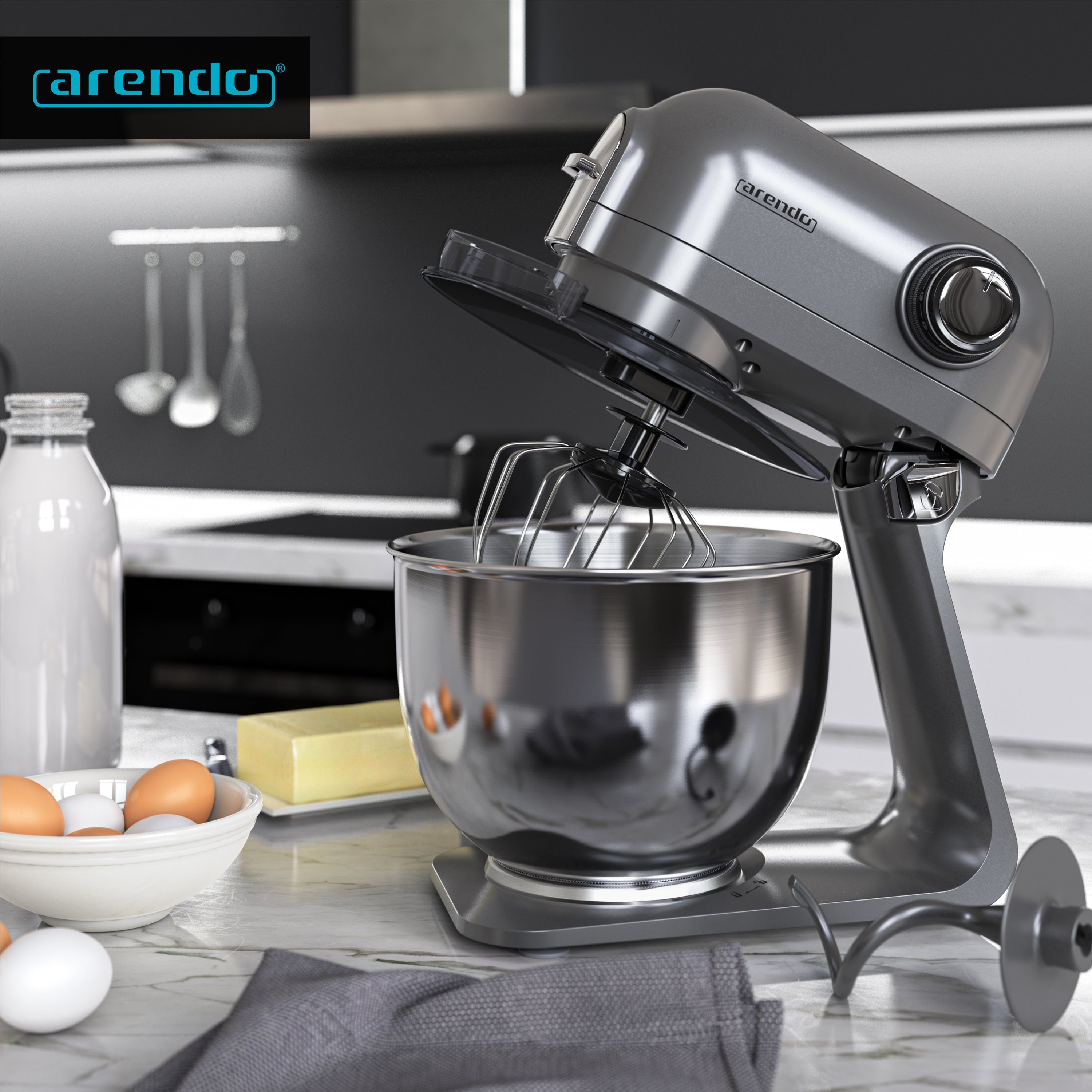 Arendo Küchenmaschine, 1200 W, Knetmaschine 5L, inkl. 3 Rührwerkzeuge, Rührmaschine mit 1200 W