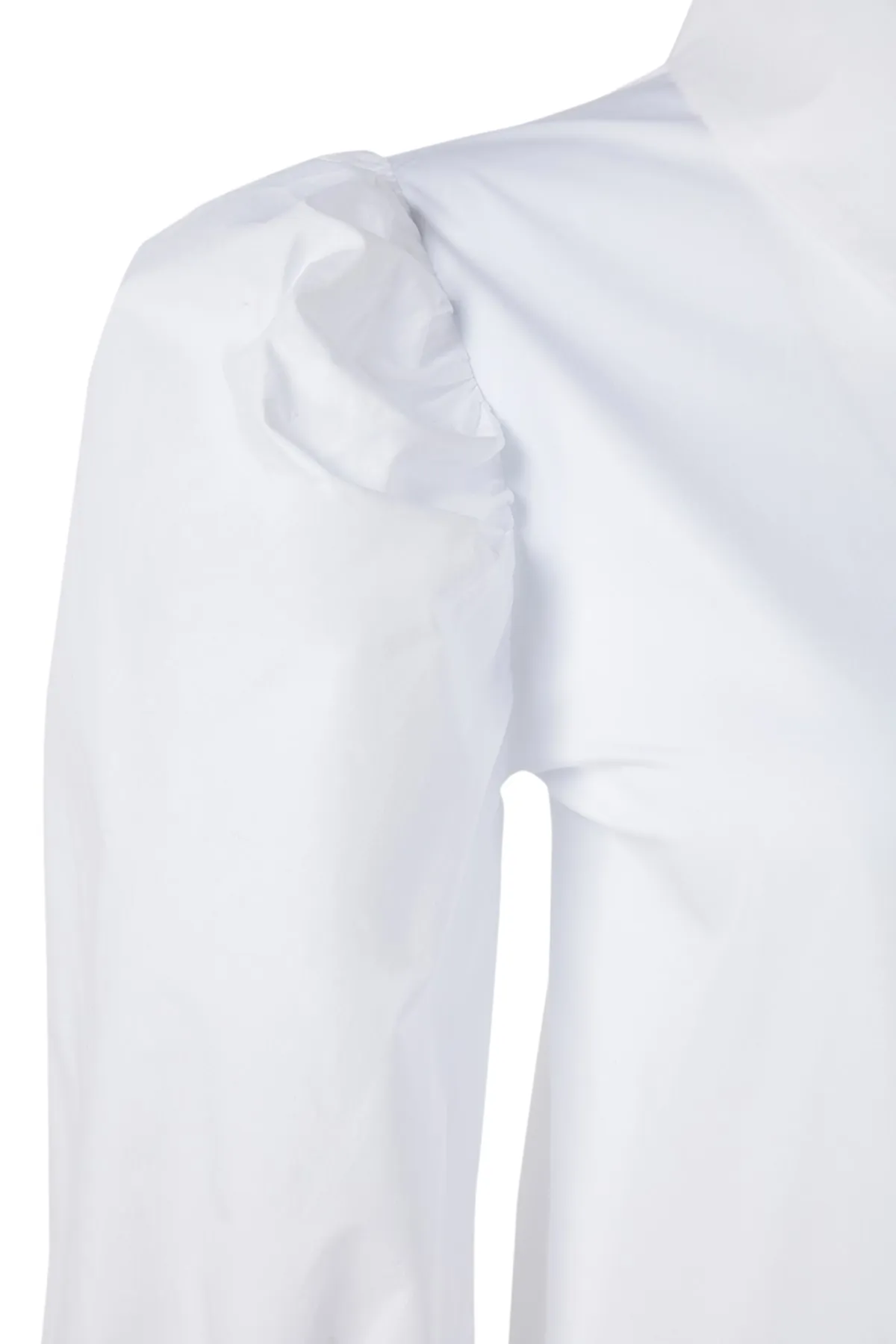 Trendyol Modest  X Kevser Sarıoglu Weißes Hemd mit großem Kragen und Ballonärmeln aus 100 % gewebter Baumwollpopeline TCLSS23TG00008