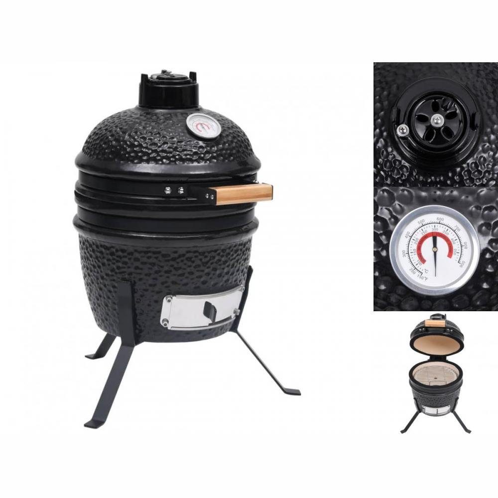 vidaXL Holzkohlegrill 2-in-1 Kamado-Grill Smoker Keramik 56 cm Schwarz