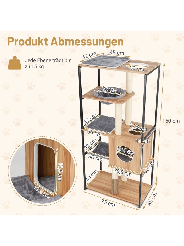 COSTWAY 160cm Kratzbaum Holz in Hellbraun günstig kaufen onesize