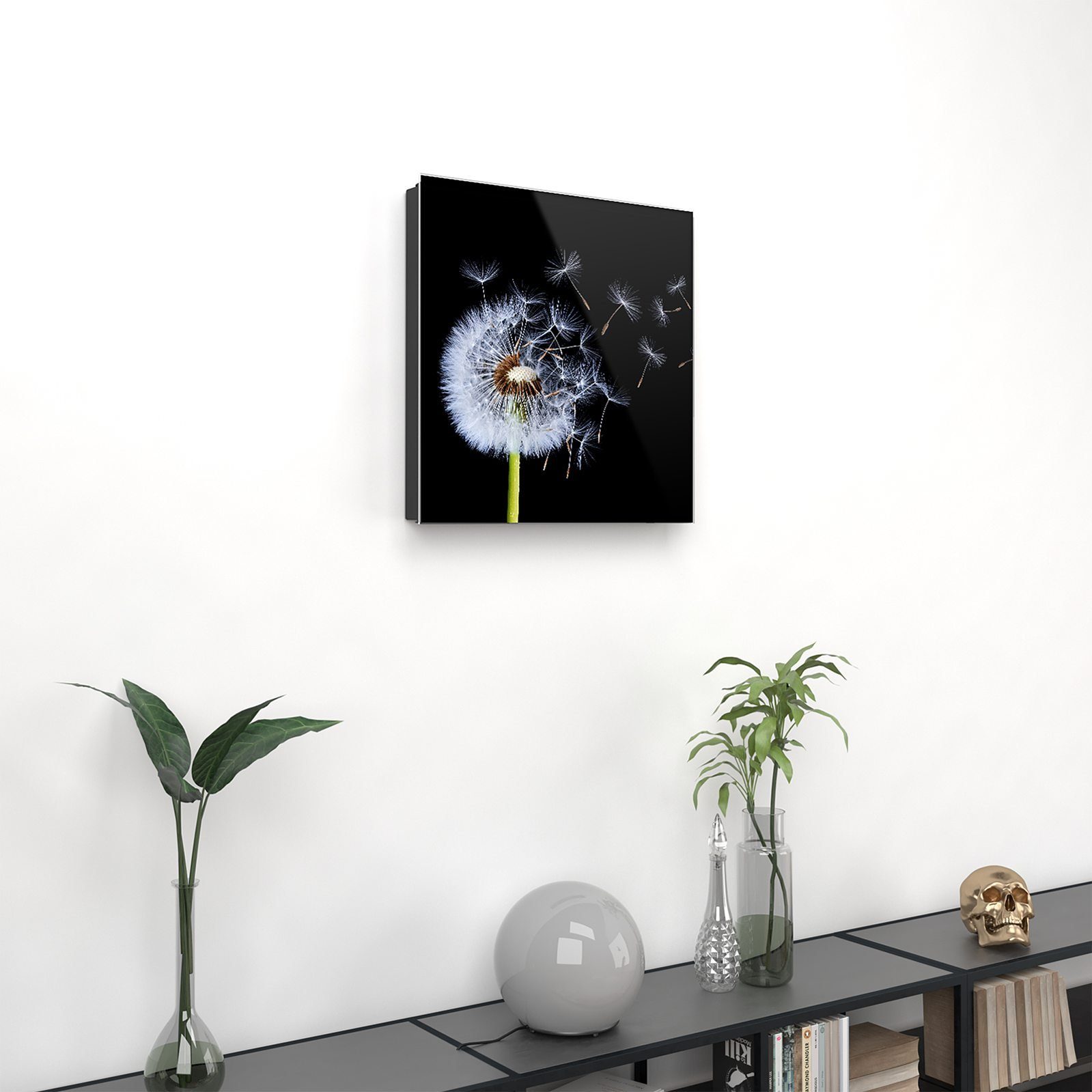 Primedeco Schlüsselkasten Magnetpinnwand mit Glasfront Löwenzahn löst sich auf (1 St)