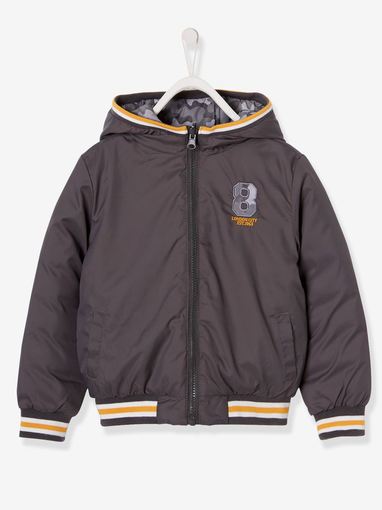 Blouson doudoune garçon réversible marine grisé