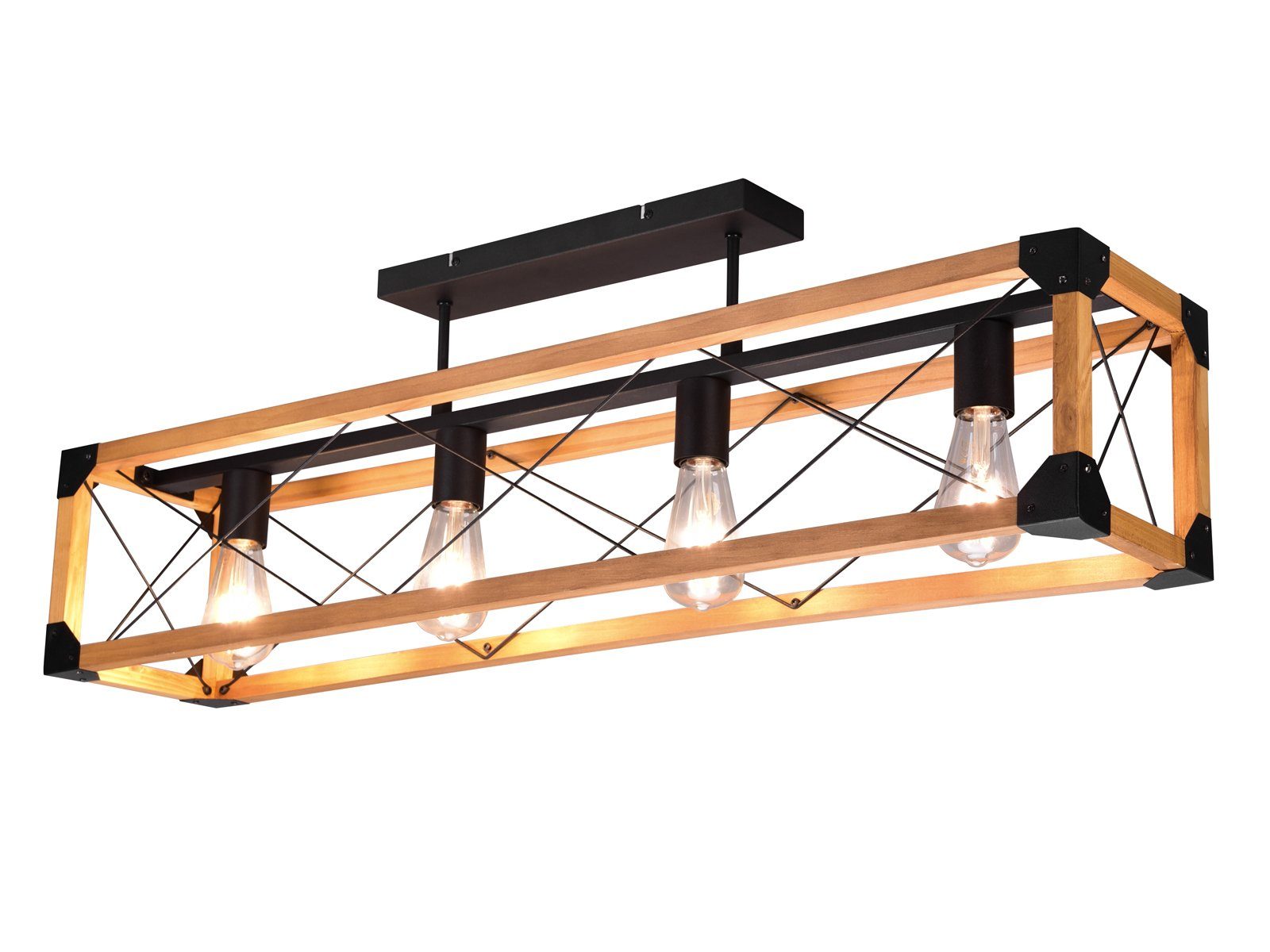 meineWunschleuchte LED Deckenleuchte, LED wechselbar, 4x E27 8 Watt, 1055 Lumen, Warmweiß, Coole ausgefallene Holzlampe Decke Holz-Balken rustikal 100cm lang
