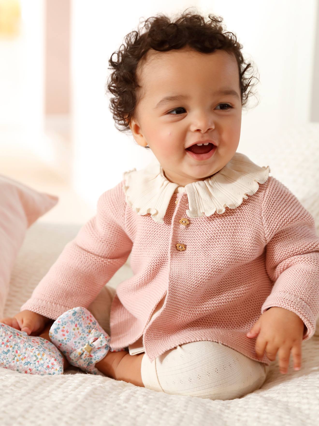 Cardigan en coton bébé fine jauge BASICS cappuccino