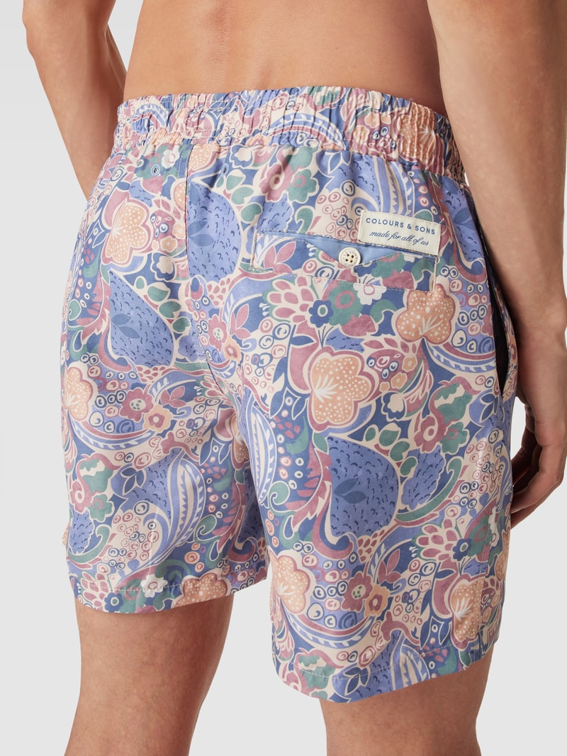 Badehose mit Allover-Print in dunkelblau
