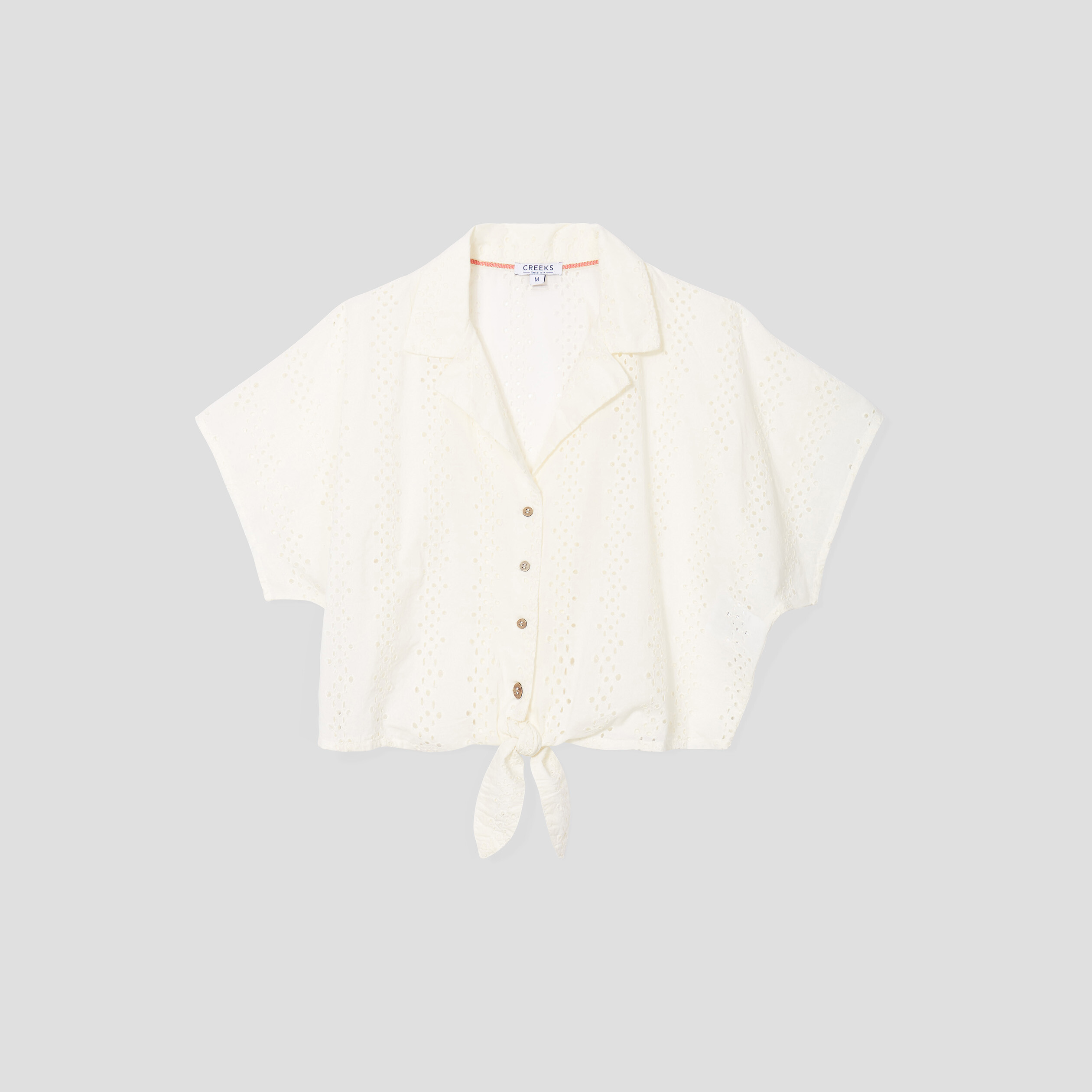 Chemise cropped broderie anglaise Creeks jaune clair femme | La Halle
