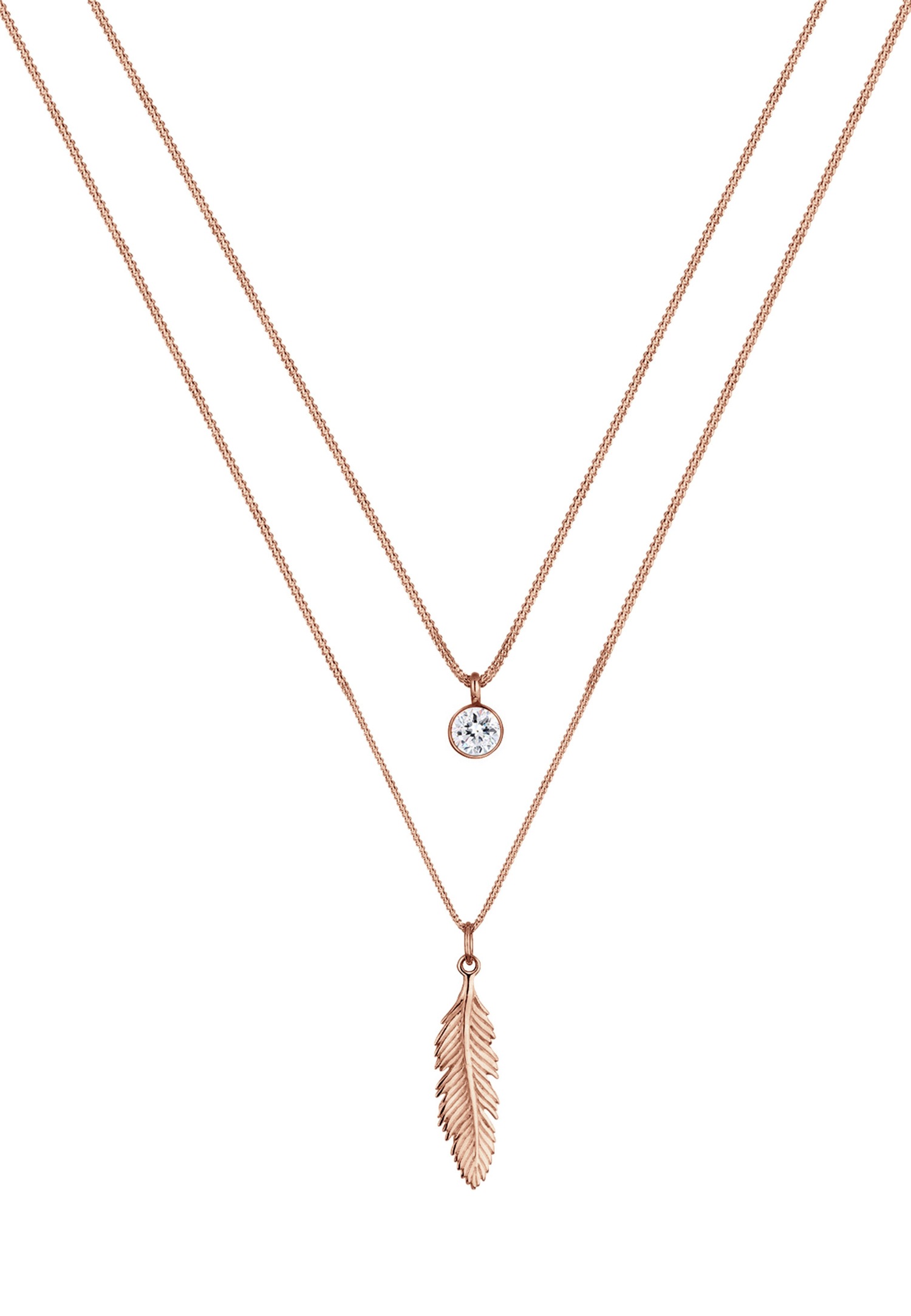 Collana da donna Elli in stile boho con piuma e cristallo, in argento sterling 925.