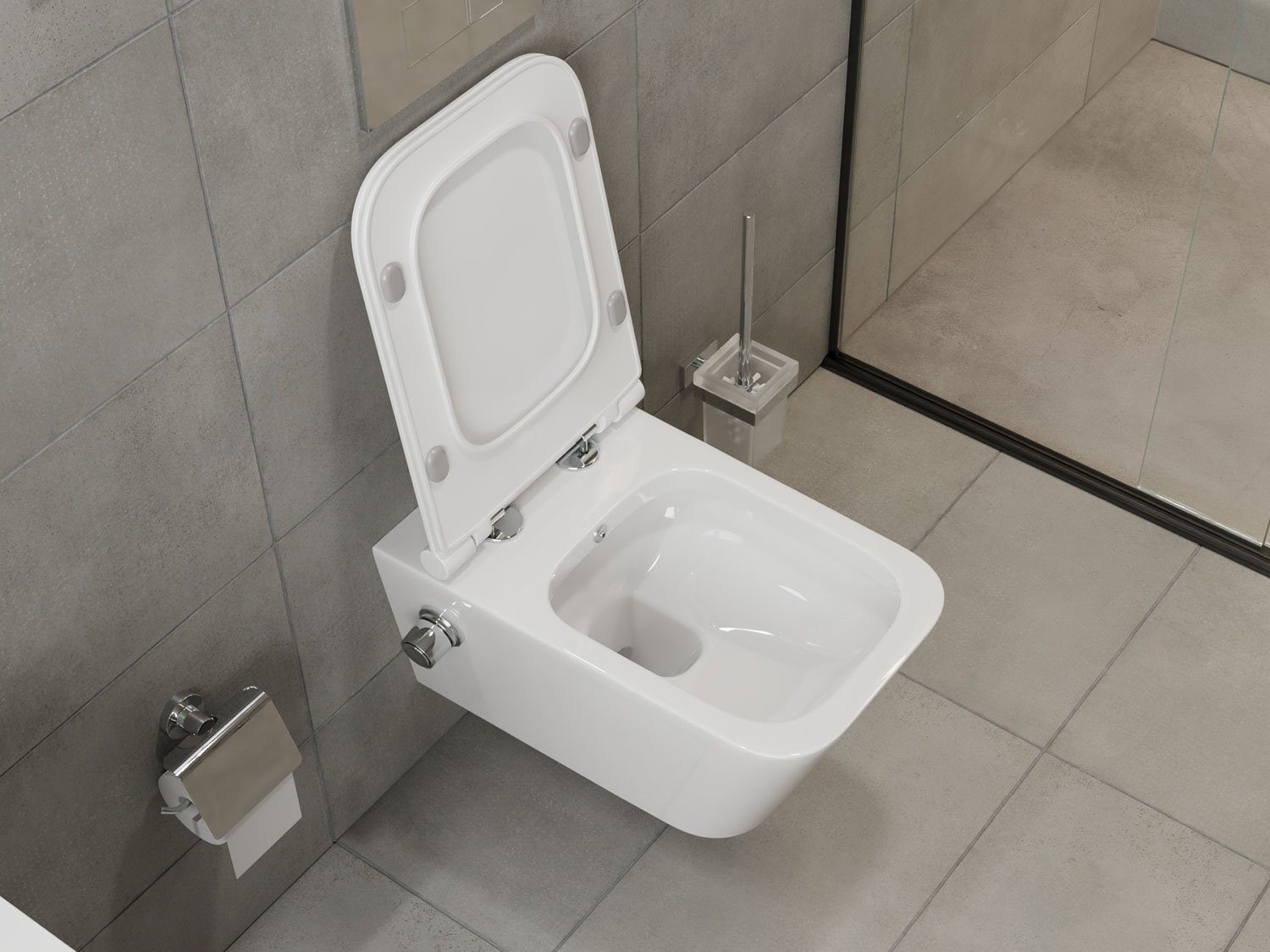 SSWW Tiefspül-WC Design Hänge Dusch-WC Toilette inkl. Ventil &, Wandmontage, Abgang waagerecht