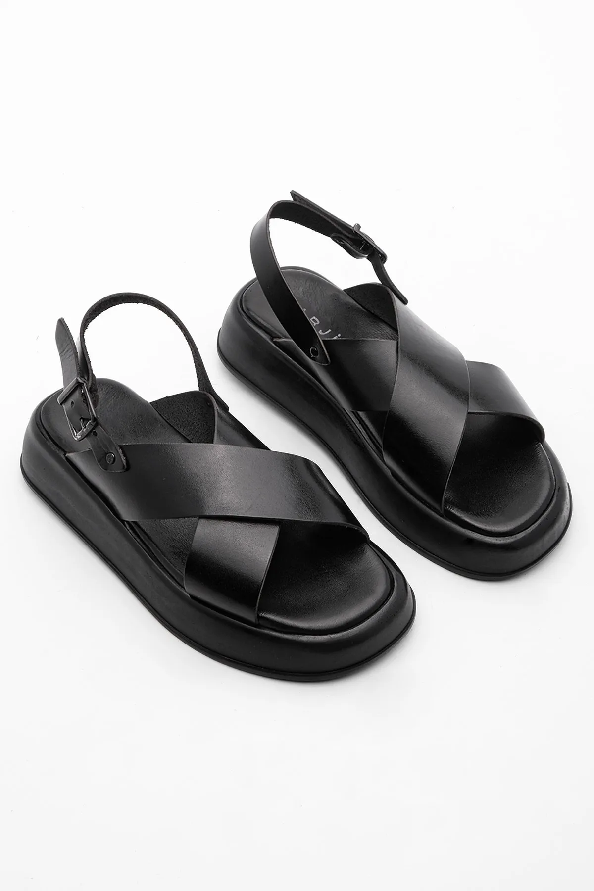 Marjin  Damen Sandalen aus echtem Leder mit dicker Sohle Atirya schwarz