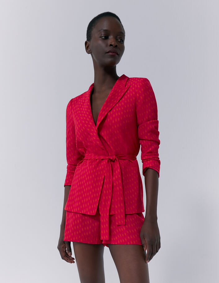 Veste de tailleur ceinturée imprimé fuschia femme
