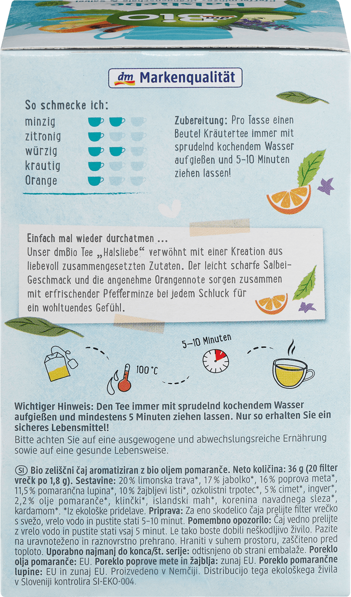 Kräutertee \Halsliebe\ mit Pfefferminze, Orangenschale und Salbei (20 x 1,8g), 36 g