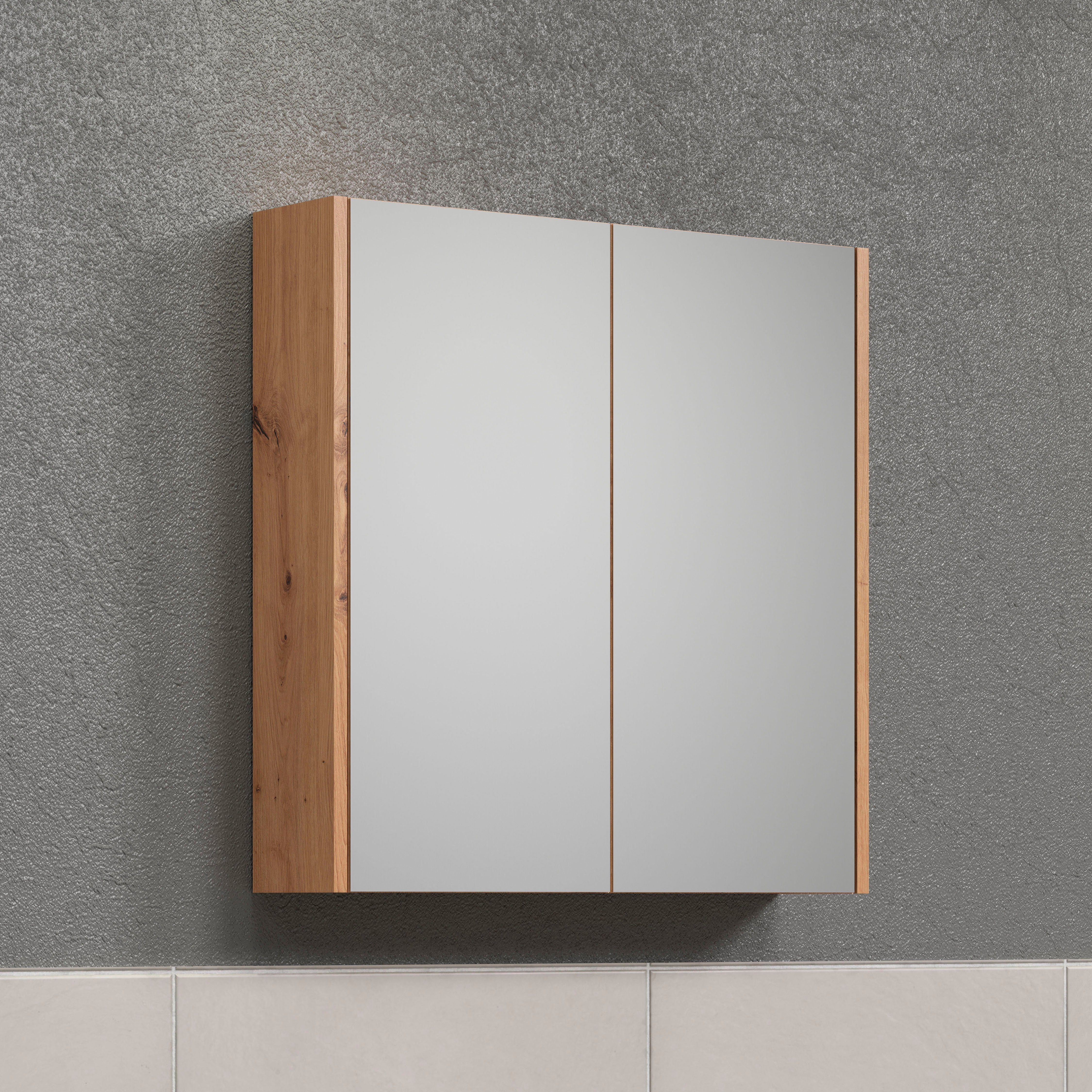 Places of Style Spiegelschrank Tarragona (1-St) Breite 69 cm, 2 Türen, 2 Einlegeböden, matt, braune Holzoptik / weiß