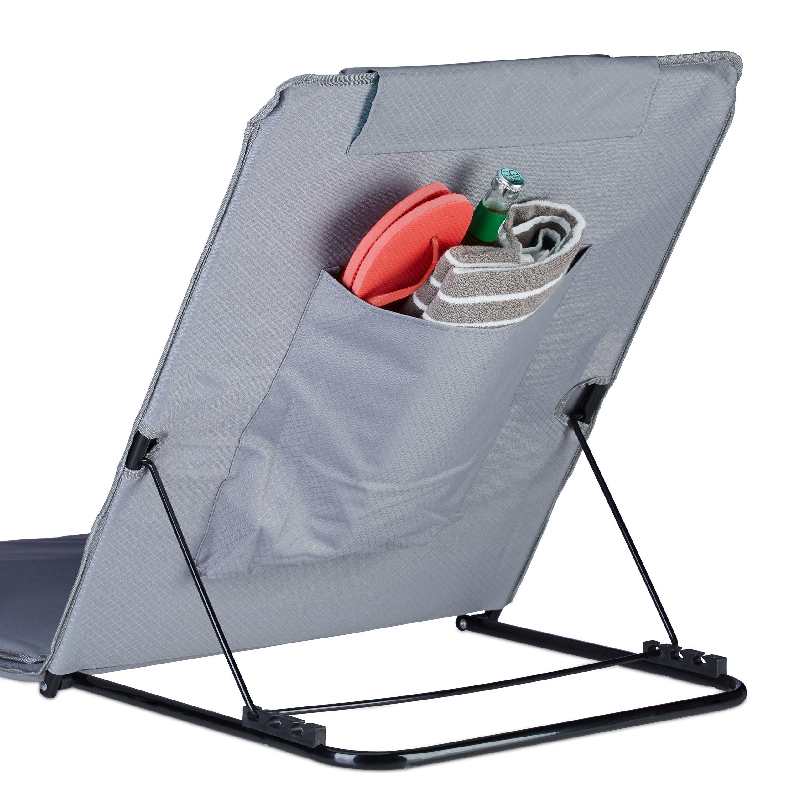 relaxdays Strandtuch Strandmatte XXL mit Kopfkissen, Grau