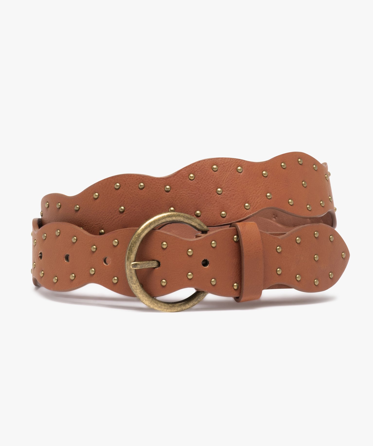 Ceinture à forme originale et clous dorés femme cognac | GEMO