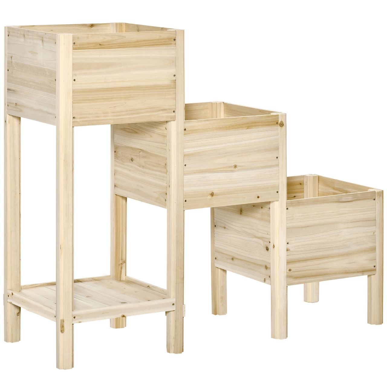 Outsunny Hochbeet 3 Etagen Pflanzkübel Pflanzkasten aus Holz für Garten Balkon