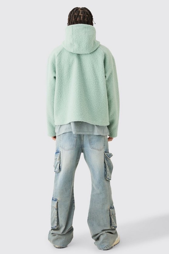 Kastiger Oversize Bouclee Borg-Hoodie mit Reißverschluss