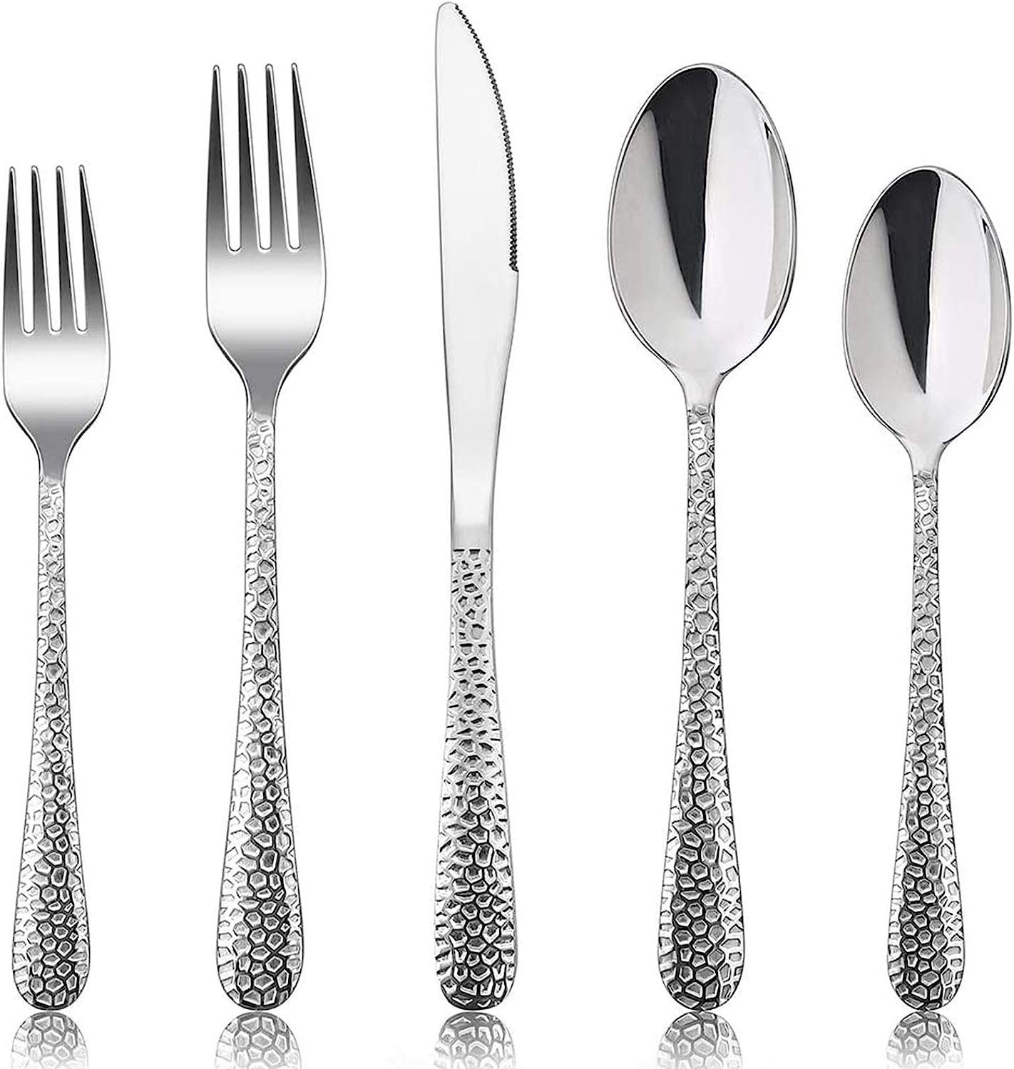 AKKEE Besteck-Set 30-teilig Besteckset Edelstahl Essbesteck für 6 Personen, mit Messer Gabel Löffel, Gehämmertes Tafelbesteck für Haushalt/Küche