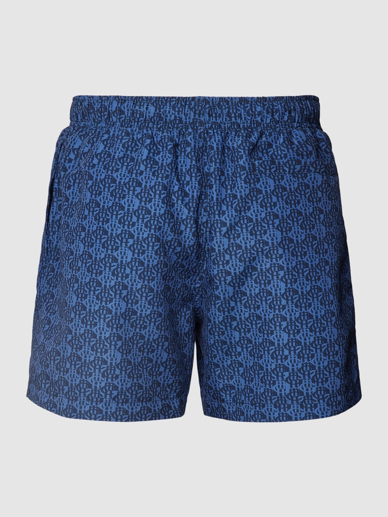Badehose mit Allover-Label-Print in marineblau
