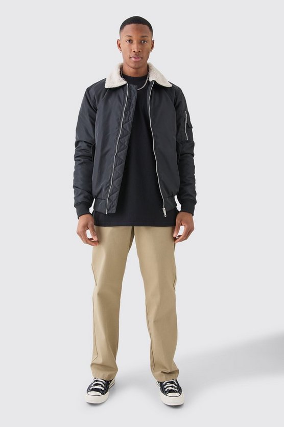 Nylon Fliegerjacke mit Borg-Kragen