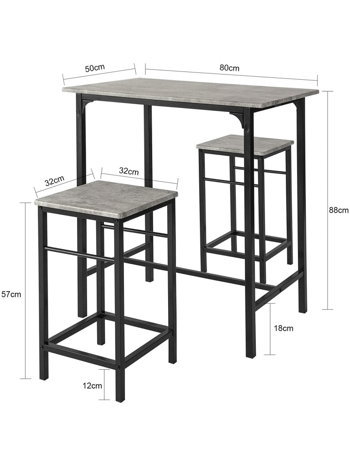 SoBuy Bartisch in Hellgrau und Schwarz - Tisch(B)80 x (H)88 x (T)50cm/Stuhl(B)32 x (H)57 x (T)32cm günstig kaufen onesize