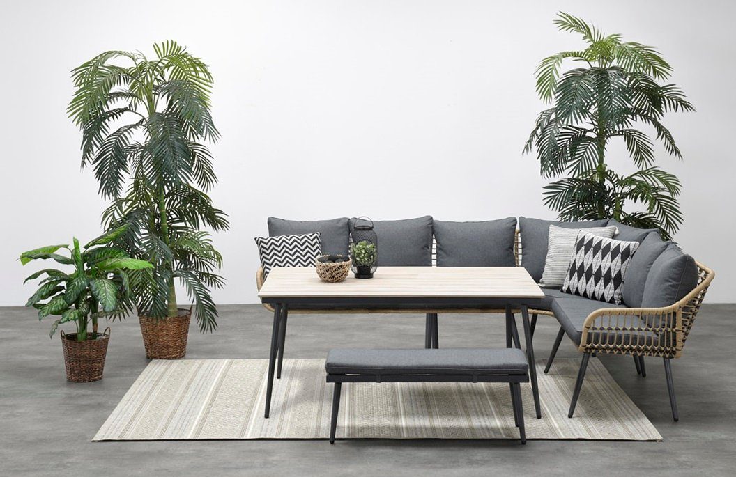 Garden Impressions Gartenlounge-Set Hohe Dining Aluminium Open Wicker Eck-Lounge Margriet 6tlg., wasserabweisende Kissen