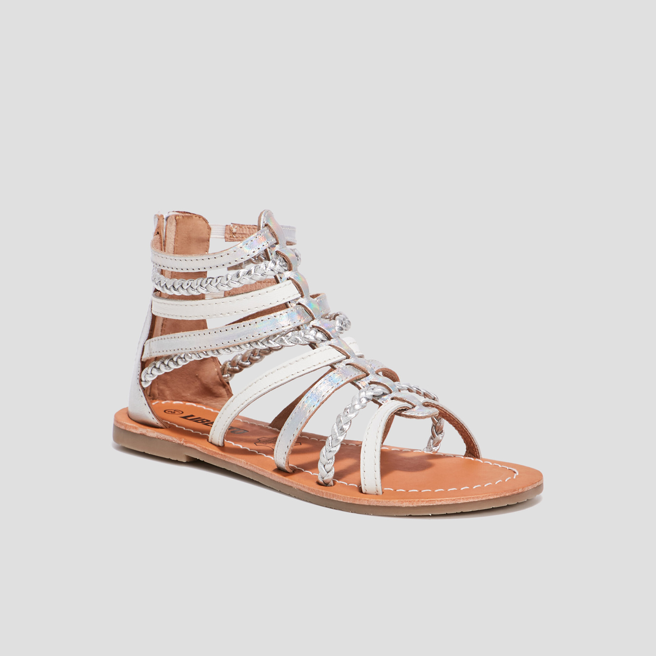 Sandales spartiates en cuir gris argent fille | La Halle